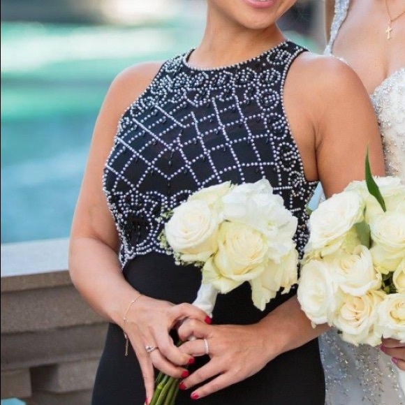 Black Beaded Halter Maxi Dress - Picture 2 of 12